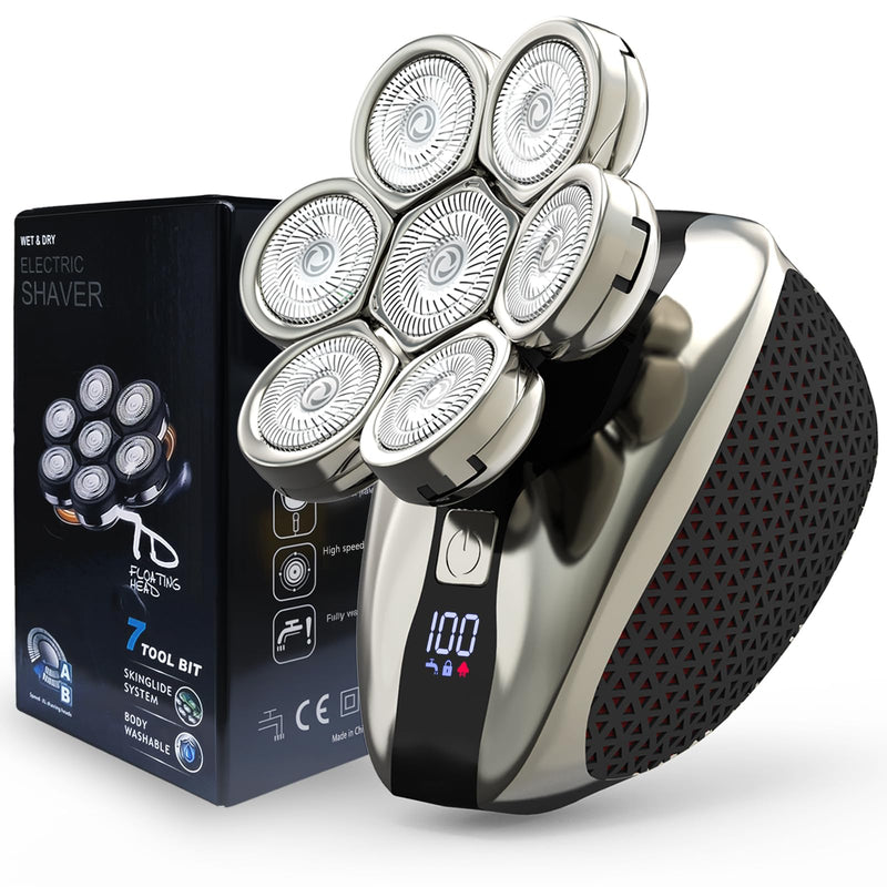 [Australia] - 7D Head Shavers for Bald Men, Water Proof Electric Razor for Men with LED Display, Detachable Wet/Dry Anti-Pinch Head Shavers, Shaving Grooming Kit for Balder, Perfect for Home & Travel 