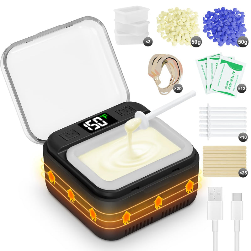 [Australia] - Nose Wax Kit Men,Nose Hair Waxing Kit with Adjustable LED Display,Ear Hair Removal Kit for Men Women 100 g Wax 70 Applicators,Constant Temp,USB Heated,Pocket-Size,Black Black 