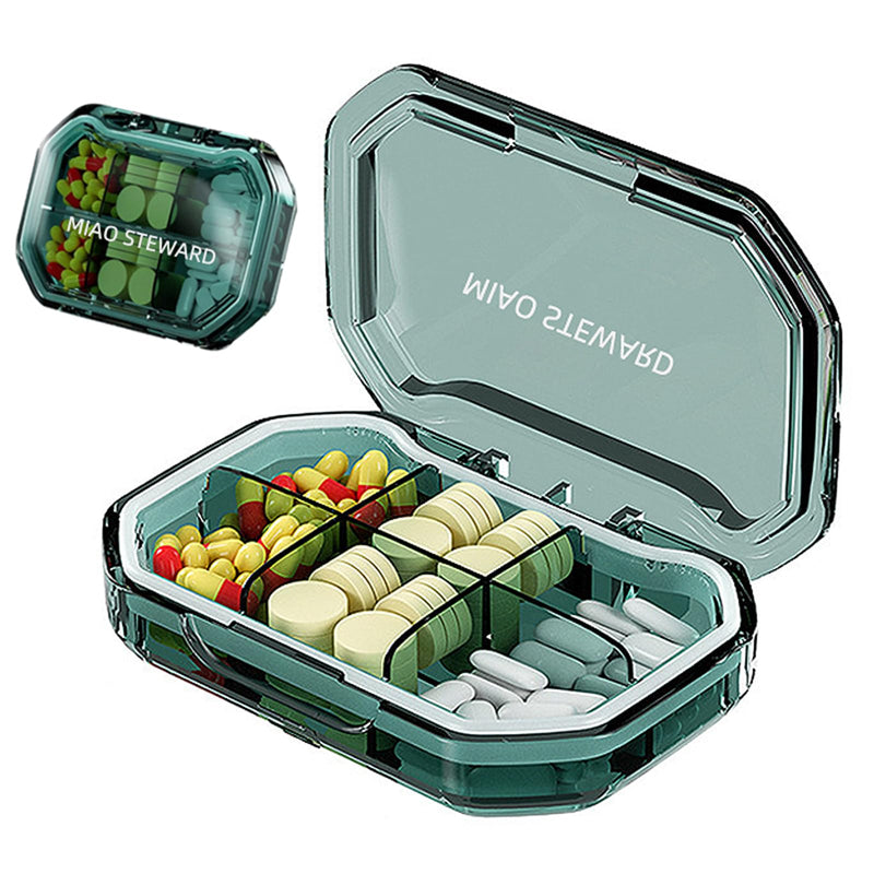 Portable Pill Organizer Waterproof Airtight BPA-Free Compact Easy-to-Carry Travel Daily Use On-The-Go Vitamins Supplements Medication Herb Pill Box Green Size 3.62×2.44×0.98 in