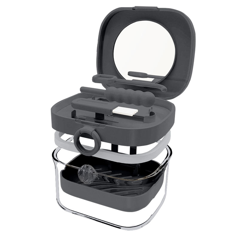 [Australia] - Retainer Case,Denture Case Retainer Cleaning Case, No-Leak Denture Bath Box Cup, Complete Clean Care for Dentures, Mouth Guard, Night Guard & Retainers with Mirror,Hook,Bite adhesive and Brush(Grey) Grey 