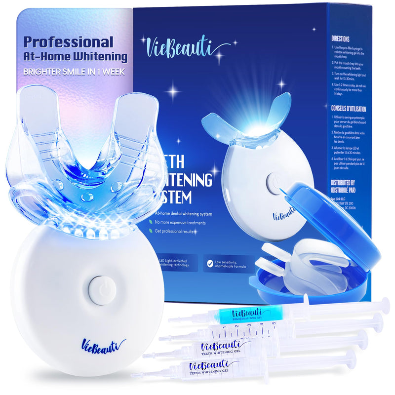 VieBeauti Teeth Whitening Kit with LED Light for Sensitive Teeth, 35% Carbamide Peroxide, Remineralizing Gel for Fast Results Cool Mint