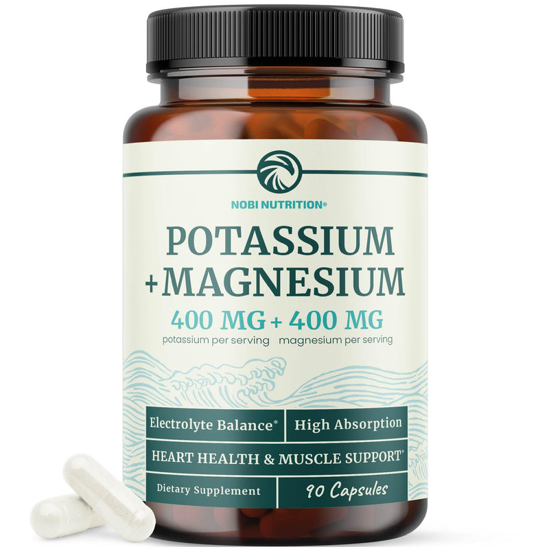 [Australia] - Potassium Magnesium Supplement | High Strength Electrolyte Balance for Heart Health & Muscle Support | 400 MG Potassium + 400 MG Magnesium | Energy, Bone Health, Sleep & Mood Support | 90 Ct. 