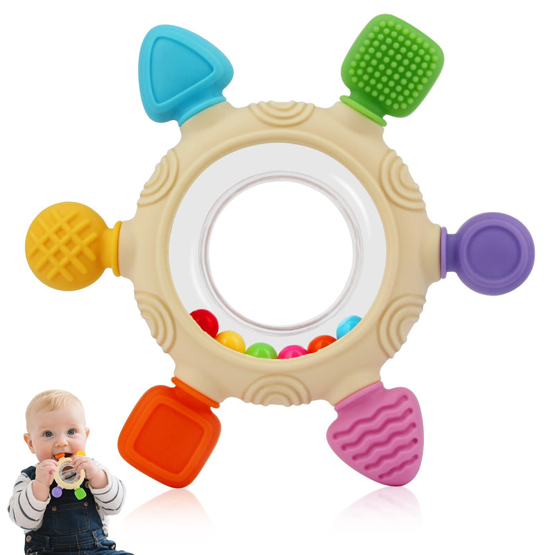 [Australia] - Baby Teething Rings Toys for 0-6 6-12 Months Baby Rattle Teether Sensory Toys for Babies 0-24Months Silicone Teether Relief Chew Soothing Sore Gums for Newborn Infant Essentials BPA Free 