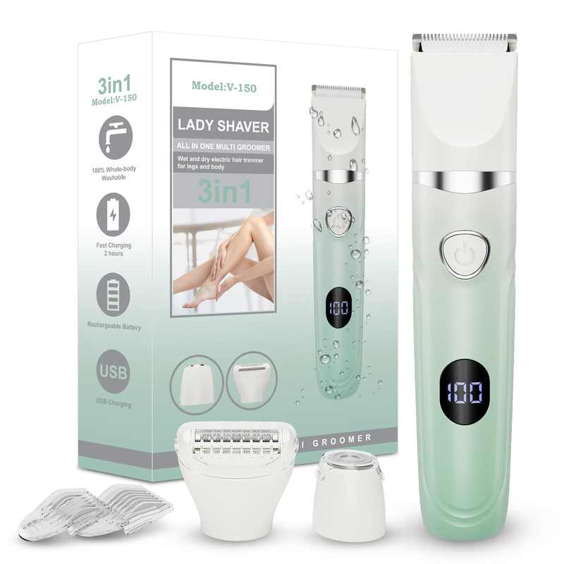 [Australia] - 3-in-1 Painless Bikini Trimmer for Women - Electric Pubic Hair Shaver with Ceramic Blade, Wet/Dry USB Razor for Underarm/Leg/Body, Rechargeable Ladies Grooming Kit 