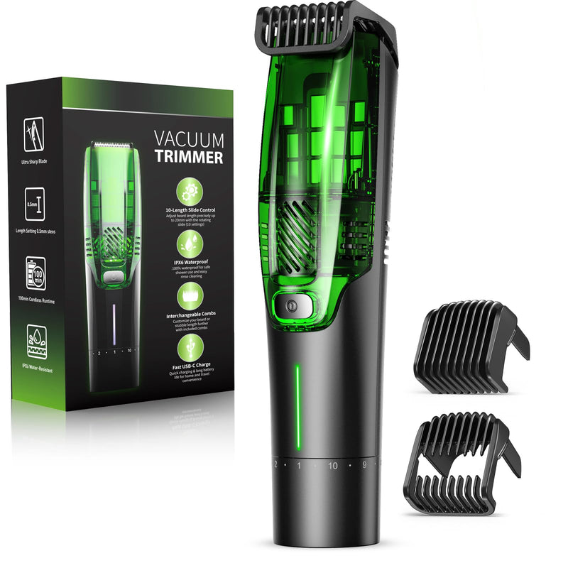 [Australia] - Beard Trimmer for Men: All-in-One Vacuum Mustache Trimmer With Precision Dial,Adjustable 20 Length Setting Premium Facial Hair Groomer with Length Comb USB-C Recharge, Waterproof Wet/Dry Clipper Dark Navy 