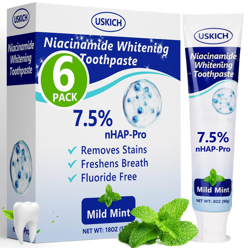 [Australia] - 7.5% Nano Hydroxyapatite Toothpaste,6 Pack Fresh Breath Whitening Toothpaste for Remineralizing Enamel & Sensitive Relief,Antiplaque,Natural Peppermint,Fluoride-Free 3 Ounce (Pack of 6) 