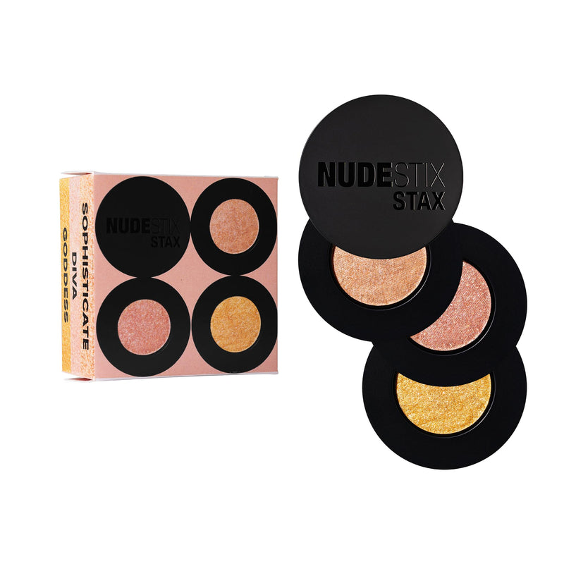 [Australia] - Nudestix STAX Nude Eye Lights Set – 3-Piece Iridescent Cream Eyeshadow Sticks for Dewy Glow on Eyes, Lips & Cheeks | Includes Diva, Sophisticate & Goddess | Vegan, Multi-Use, Stackable Makeup 