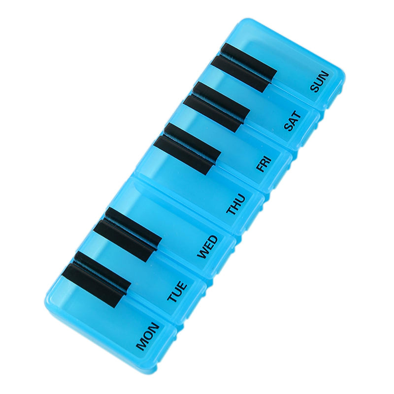 Pill Organizer 7 Day for Travel BPA Free Weekly Pill Organizer Piano-Keyboard Pill Box,Vitamin Organizer (Blue) Blue
