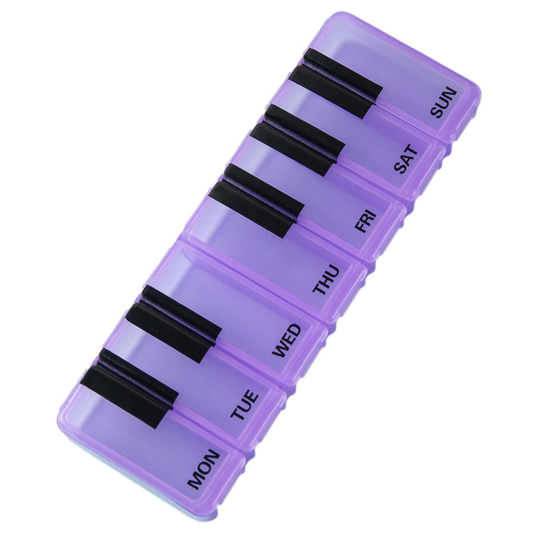 Pill Organizer 7 Day for Travel BPA Free Weekly Pill Organizer Piano-Keyboard Pill Box,Vitamin Organizer (Purple) Purple