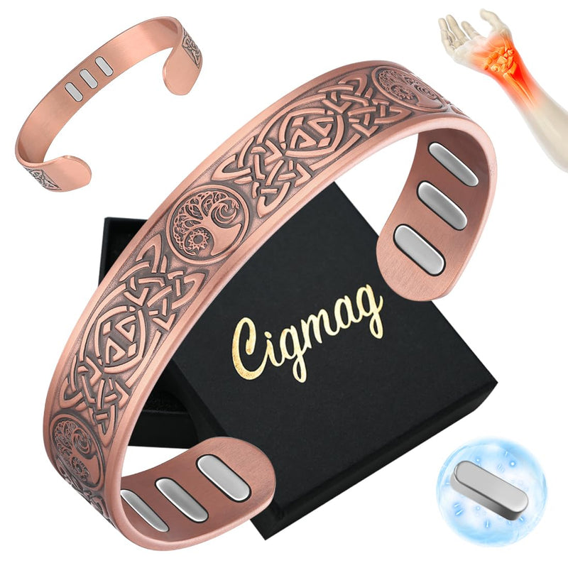 [Australia] - Copper Magnetic Bracelet for Men, with Powerful 9X 5000 Gauss Magnets, Adjustable Solid Pure Copper Celtic Sun Moon Life Tree 