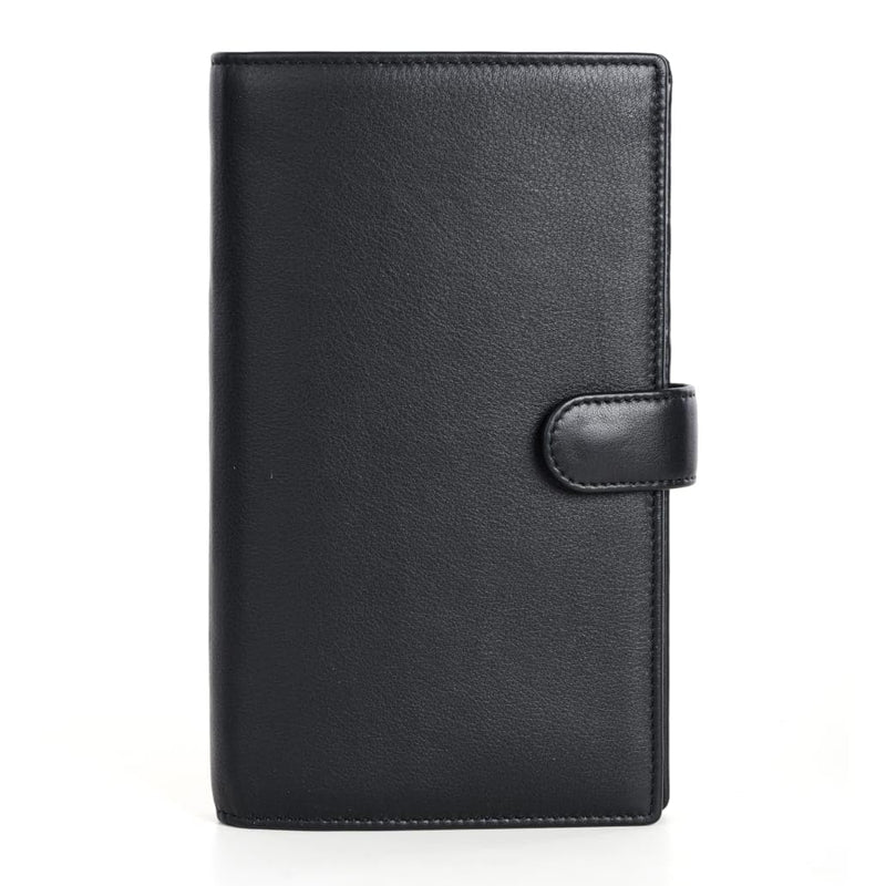 Cow Leather Family Passport Holder | Credit Cards Boarding Pass Cash Documents Holder Slots With Hidden Chain Slot | RFID Blocking Travel Wallet for Men and Women Engraved Logo - Black