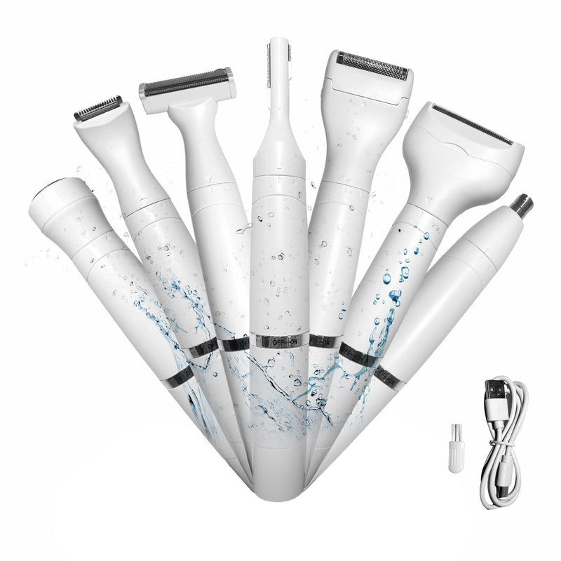 [Australia] - Bikini Trimmer for Women, 7 in 1 Electric Razor, Hair Trimmer for Face Nose Eyebrow Legs Arm Armpit Bikini, Waterproof, Painless Rechargeable Body Shavers Set 