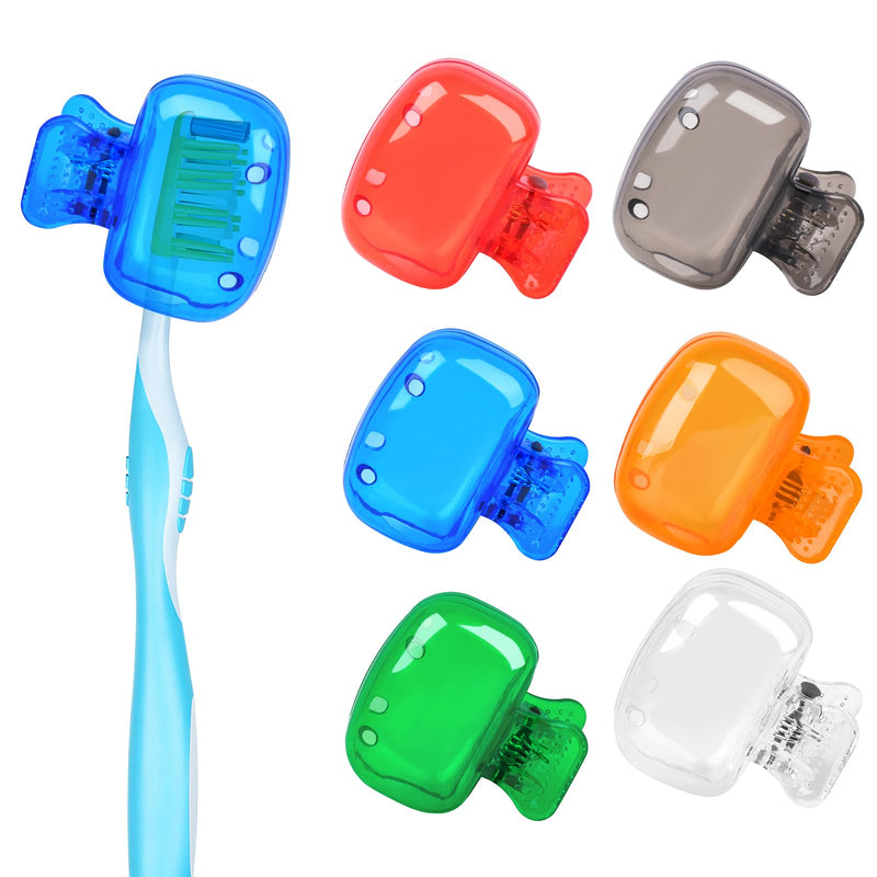 [Australia] - 6 Pack Toothbrush Covers Portable Toothbrush Protector Coverings Clips Tooth Brush Storage Head Cover Cap for Kids Bathroom Home Travel Tooth Brush Case Red Blue Green Orange Gray Clear 