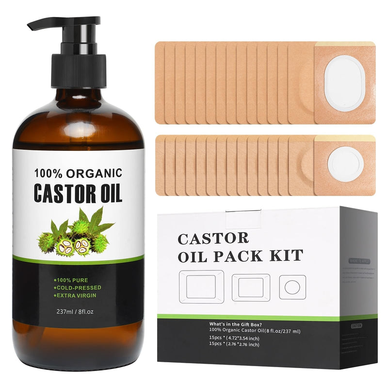 [Australia] - Castor Oil Patches 30 pcs, Castor Oil Pack Wrap for Stomach, Belly Button, Liver, Neck and Waist Ect, With 8oz Organic Cold Pressed Unrefined Castor Oil, Ideal As a Daily Care Gifts 