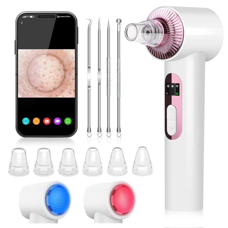 [Australia] - Blackhead Remover Vacuum with Heat & Cold Care, Black Head Remover for Face & Nose with Camera, Rechargeable Blackhead Vacuum Extractor with 3 Modes 5 Suction Levels & 6 Replaceable Heads 
