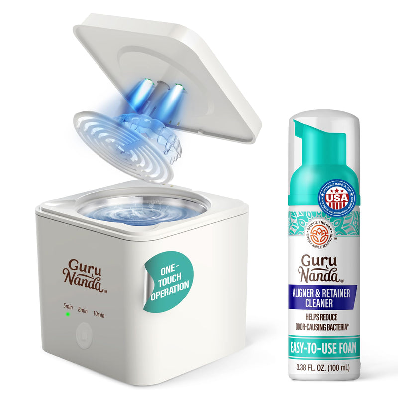 [Australia] - GuruNanda Retainer Cleaner Set – Ultrasonic & UV Cleaning Pod & Aligner Cleaning Foam, Deep Clean & Odor Neutralization for Retainers, Aligners, Dentures & Mouthguards 