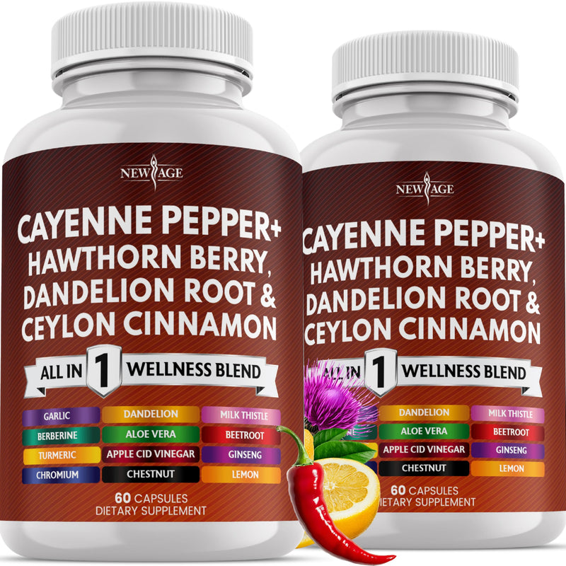 [Australia] - Cayenne Pepper Capsules Supplement with Hawthorn Berry, Dandelion Root, Ceylon Cinnamon, Garlic, Ginger, ACV, Milk Thistle, Beet Root, Aloe Vera - 120 Count 60 Count (Pack of 2) 