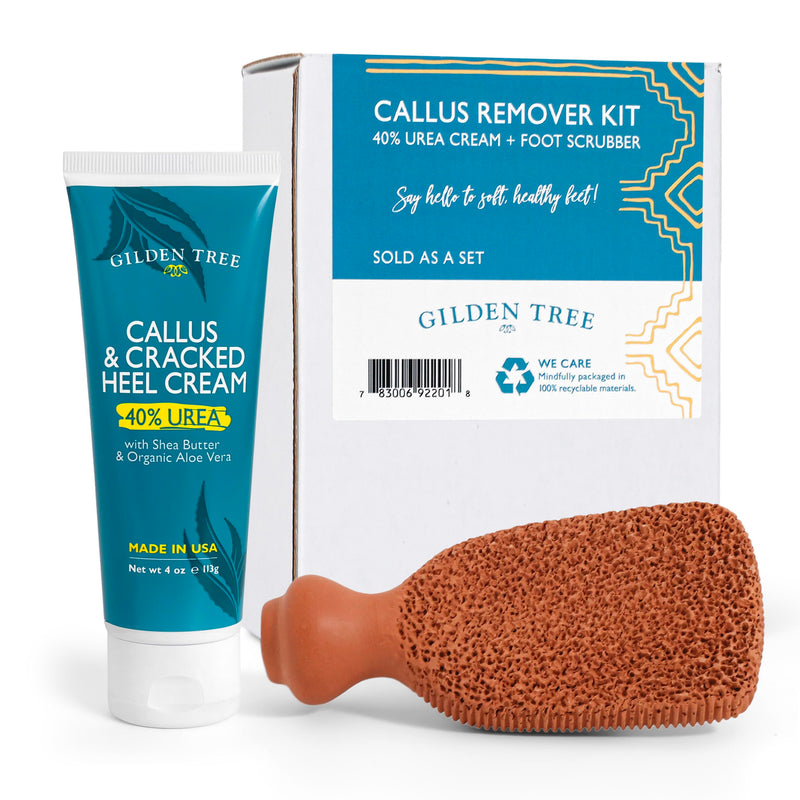 [Australia] - Gilden Tree Foot Callus Remover Kit - 40% Urea Cream & Handmade Terra-Cotta Pumice Stone for Feet - Callus Remover for Feet with Shea Butter & Aloe Vera - Cracked Heel Treatment & Moisturizer 