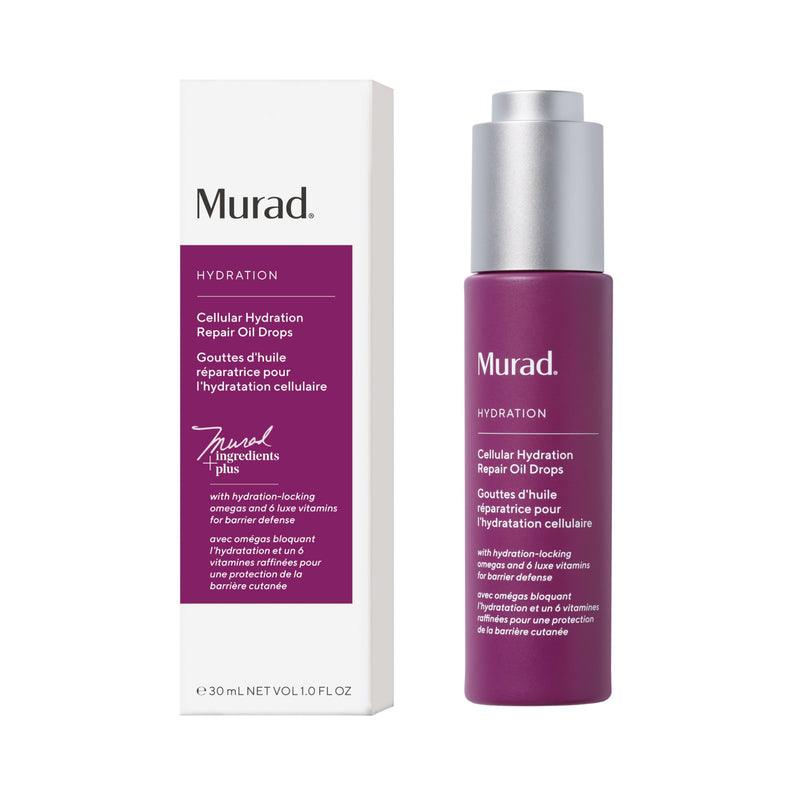Murad Cellular Hydration Repair Oil Drops - Multi-Vitamin Blend - 1 Fl Oz | Hydrating multi-vitamin face oil with Bilberry Seed Oil strengthens the skin barrier and relieves redness for glowy skin