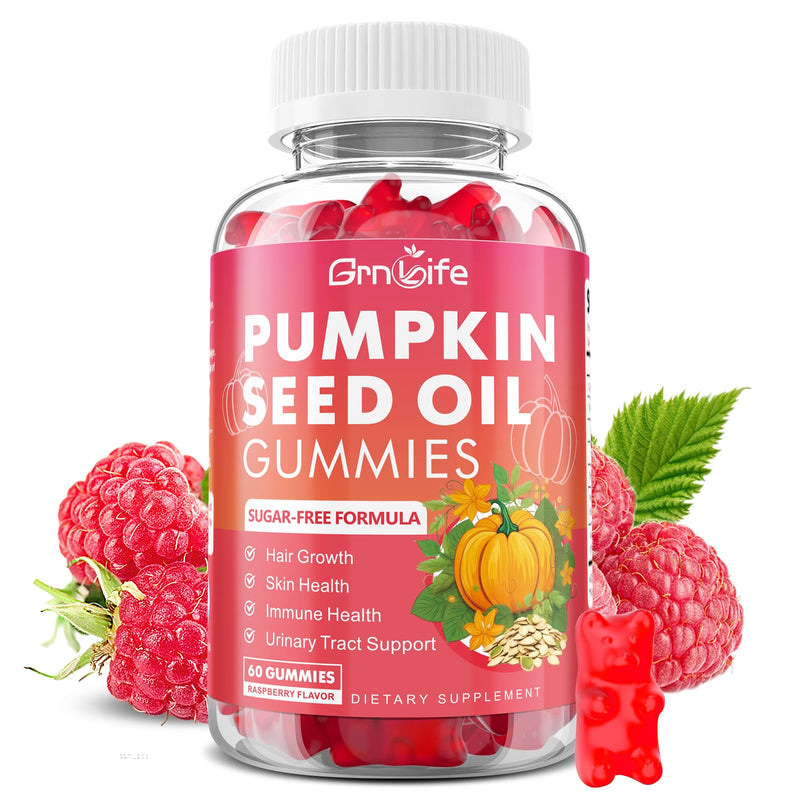 [Australia] - Pumpkin Seed Oil Gummies with Saw Palmetto, Organic Pumpkin Seed Oil Supplement for Hair Growth & Skin Health, High Pure Extract for Women Men, Raspberry Flavor, 60 Count 