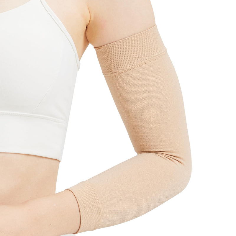 [Australia] - Compression Lymphedema Arm Sleeves for Women, 20-30 mmHg Full Arm Support for Swelling Recovery Circulation Beige Large 