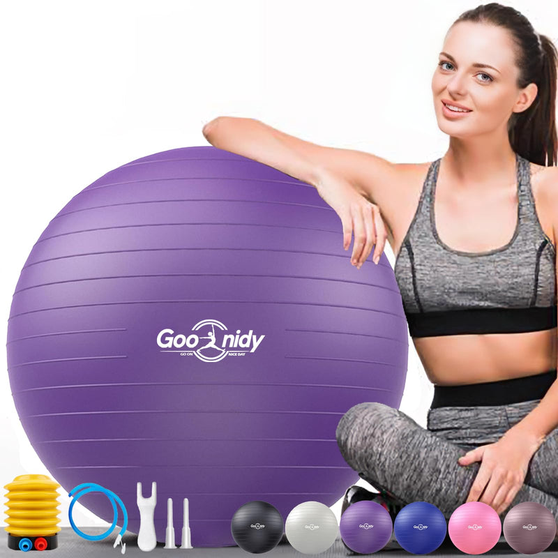 [Australia] - Soft Exercise ball, Anti-Burst Yoga Ball Chair Supports 2200lbs, Workout Equipment w/ Pump for Pregnancy Medicine Birthing Physical Therapy Stability Excersing Birth Swiss Fitness Gym Physio Labor Abs Purple S(38-45cm) 