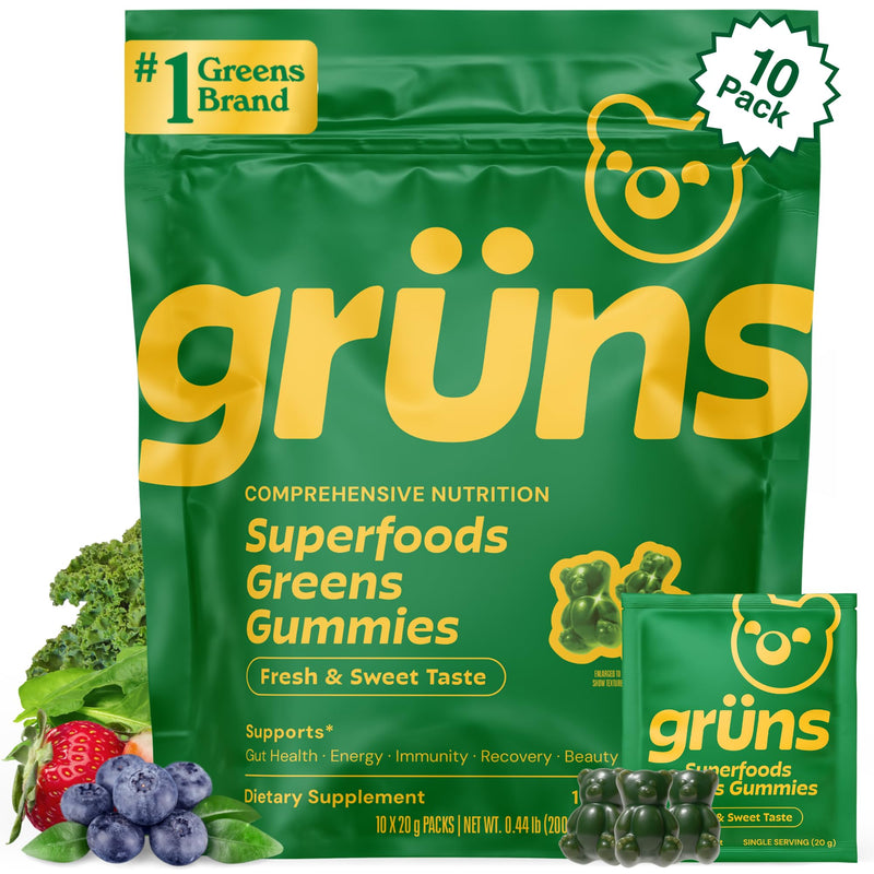 Adult Greens Gummies & Daily Multivitamin, Prebiotic Fiber, 10 ct | Daily Supplement for Men and Women with Vitamins, Minerals, Adaptogens, and Fiber 10 Count (Pack of 1)