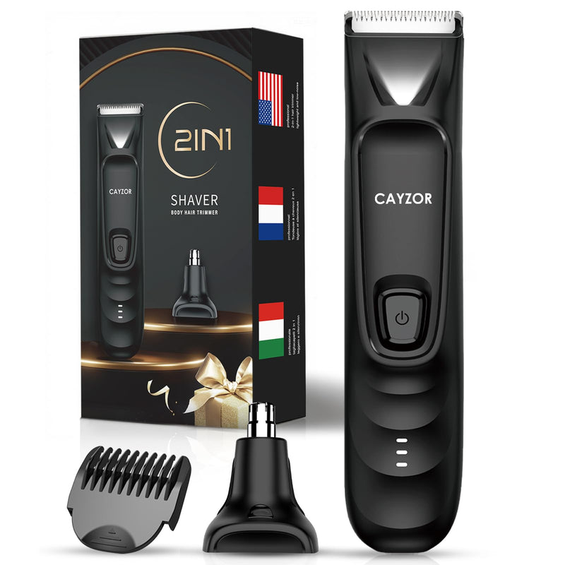 [Australia] - 2-in-1 Body and Nose Hair Trimmer for Men - Safe Portable Electric Razor for Ball Groin with LED Light, IPX7 Professional Electric Shavers for Men Pubic, Underarm, Nose, Ear, Beard, Head 