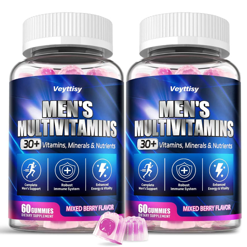 Methylated Multivitamin Gummies for Men | Mens Multivitanins Gummy with Vitamins A C D K E, Methylated Folate, B Complex, Probiotics, Omega-3, CoQ10, Herbal Blend Mixed Berries 60 Count (Pack of 2)