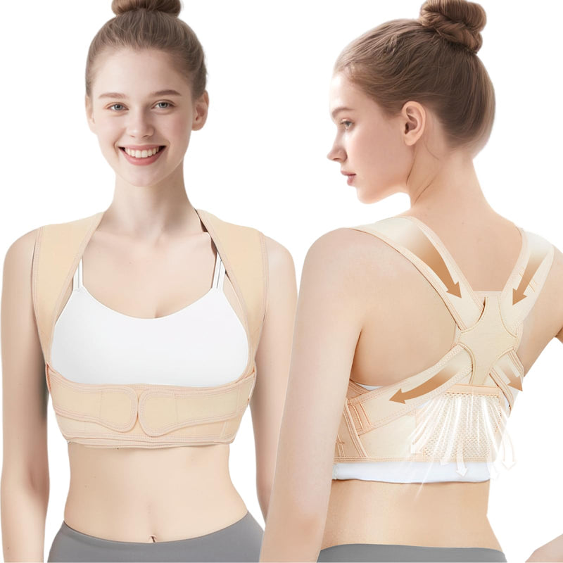 Back Brace Posture Corrector for Women and Men, Adjustable Upper Back Support with Shoulder Brace & Back Straightener, Relief for Clavicle, Neck & Shoulder Pain (Small, Beige) S