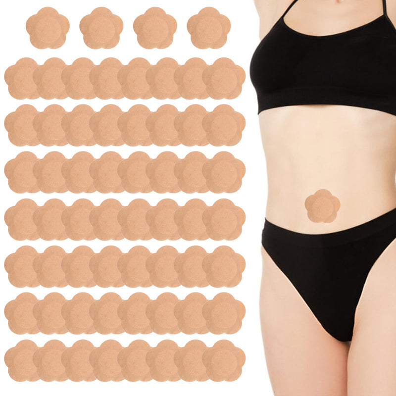 [Australia] - 60 Pcs Plum Blossom Castor Oil Pack Wrap for Belly Button, Self-Adhesive Disposable Spunlace Cloth Castor Oil Belly Button Patch with Cotton, Oils Not Included (Skin Color) 