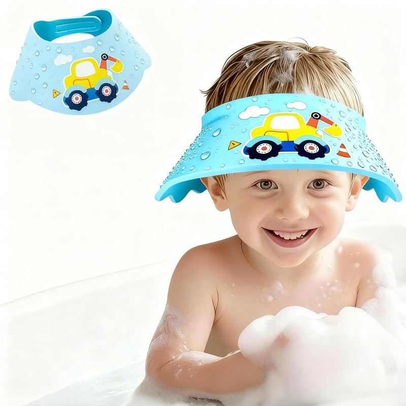 [Australia] - Baby Shower Cap Shield - Adjustable Waterproof Shower Visor for Kids, Soft Baby Hair Washing Shield with Ear Protection, Perfect for Toddlers & Children (Excavator) Excavator 