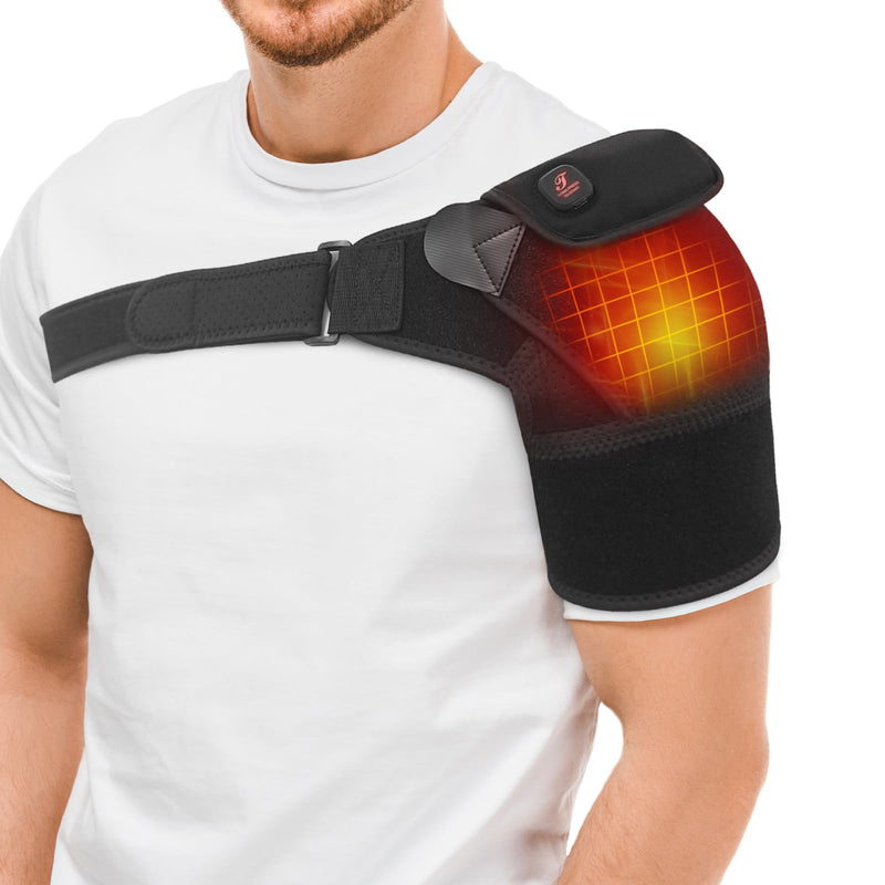 Cordless Shoulder Heating Pad, Heated Shoulder Brace for Rotator Cuff Frozen, 3 Heat Levels, 3000mAh Rechargeable Battery, Shoulder Wrap for Pain Relief Deep Tissue for Men Women (Black) Black