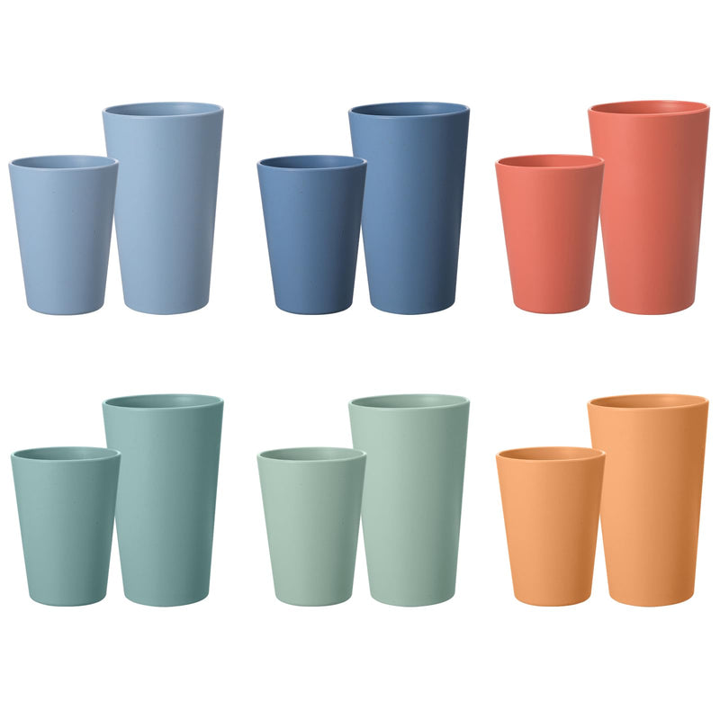 [Australia] - Set of 12 Wheat Straw Cups, 6 Pcs 20 oz & 6 Pcs 12 oz Unbreakable Drinking Cups, Reusable Plastic Cups Sets, Water Glasses Tumblers, Microwave & Dishwasher Safe, Bpa Free, 6 Colors 