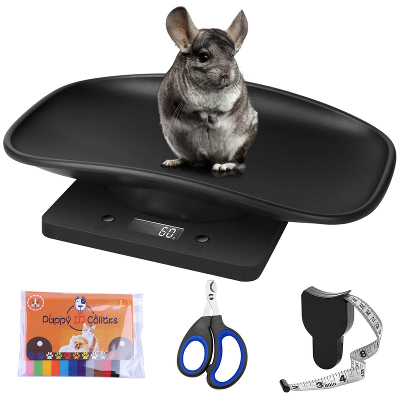 [Australia] - Digital Pet Scale for Small Animal, LED Display Puppy Whelping Scale with Tape Measure, Collar, Scissors for Newborn Pets, Cats, Dogs, Animals, Measures Up to 15kg, 11.4 * 7.1" (Black) Black 