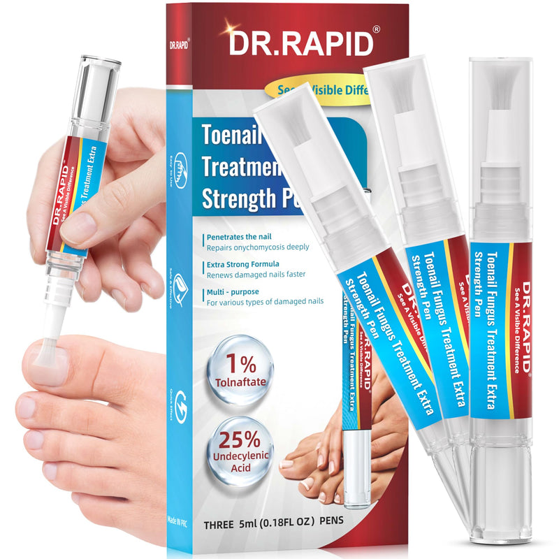 Toenail Fungus Treatment Extra Strength - DR.RAPID Toenail Fungus Treatment Pen with 25% Undecylenic Acid & Tolnaftate, Ideal for Fungus Treatment for Damaged Nails & Fingernails 5ml/0.18FLOZ 3Pcs 1 Fl Oz (Pack of 3)