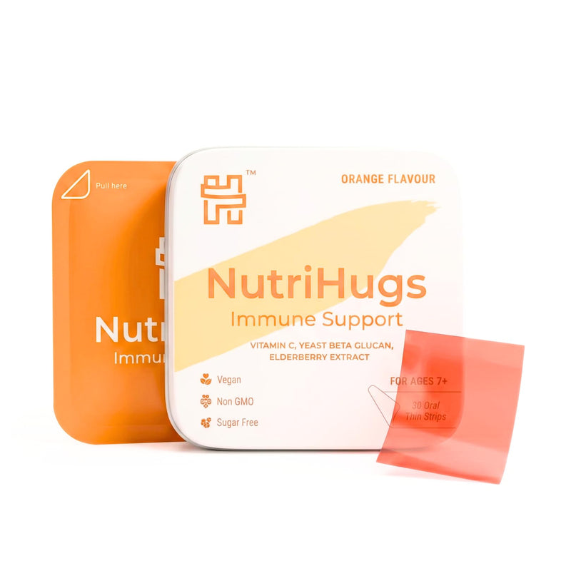NutriHugs Immune Support Strips - Vitamin C, Elderberry and Beta Glucan - Fast-Dissolving Oral Thin Film Strips - Sugar-Free, Vegan, Non-GMO - Doctor-Formulated - 30 Count