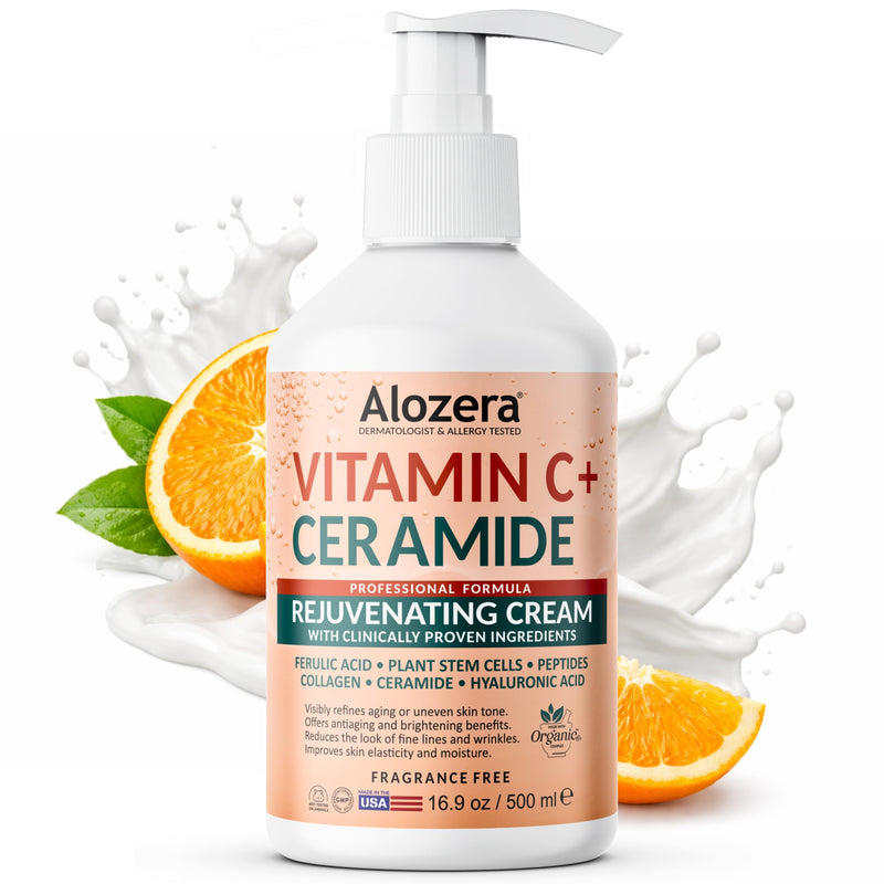 Alozera Rejuvenating Body Lotion with Vitamin C + Ceramide, Body Moisturizer Cream Helps Brighten Skin & Even Skin Tone, Lightweight & Fast Absorbing Lotion, No Added Fragrance, 16.9 Ounce Unscented 16.9 Ounce (Pack of 1) Hydrating Body Lotion