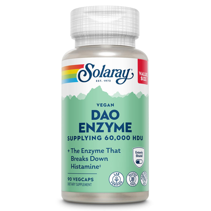 SOLARAY DAO Enzyme 60,000 HDU, 90 VegCaps | Histamine Digestion Support - Plant Based DAO Enzyme - Enteric Coated - 90 Servings - Vegan, Lab Verified 90 Count (Pack of 1)