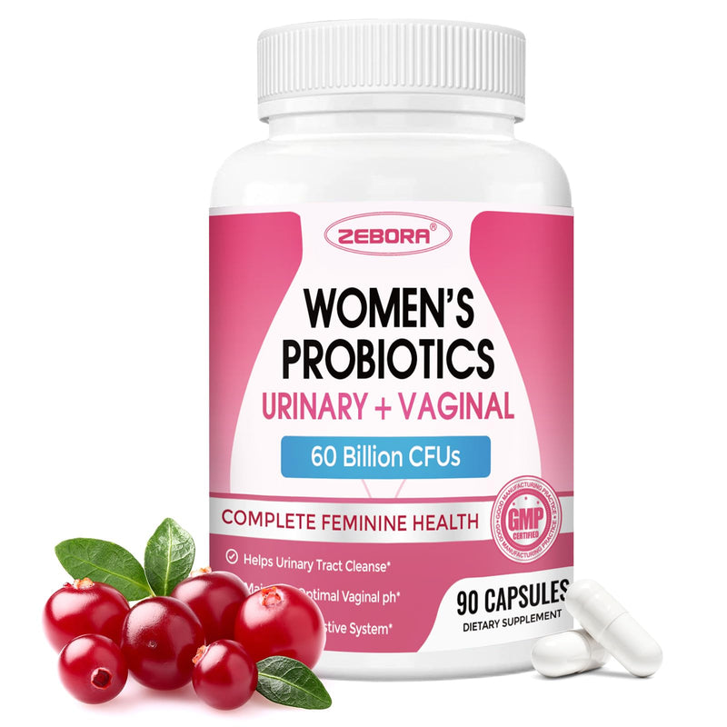 ZEBORA Vaginal Probiotics for Women with Cranberry, 90 Vegan Capsules | With Organic Prebiotics, D-Mannose, and Vitamin C, Supports Urinary Tract Health, Vaginal pH, and Gut Health, Gluten Free 90 Count (Pack of 1)