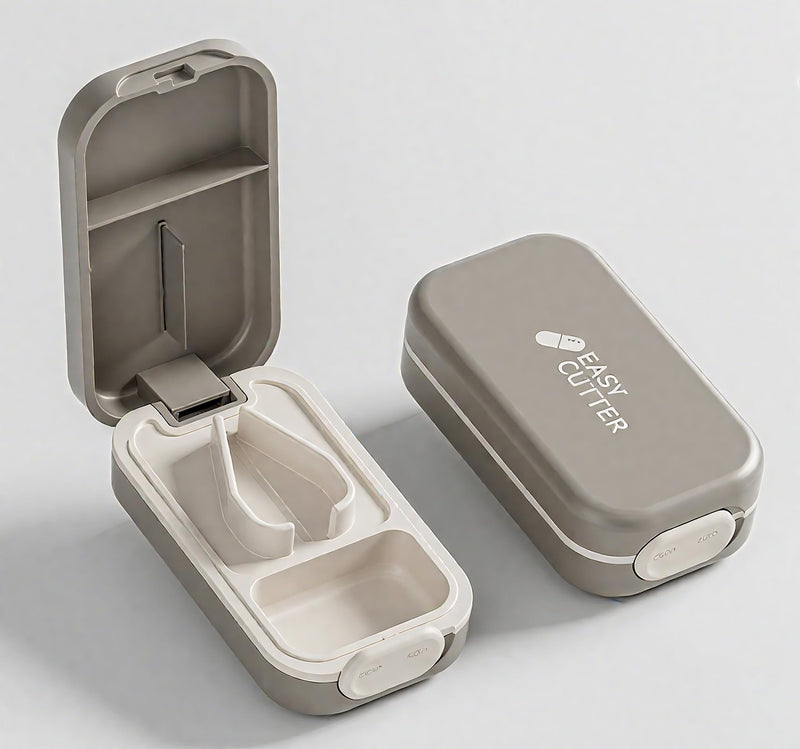 Portable Pill Cutter for Small & Large Pills - Precise Pill Splitter for Tiny Tablets, Vitamins & Capsules - Compact Design for Purse, Pocket & Travel - Sharp Blade & Easy Clean (Grey) 03-grey