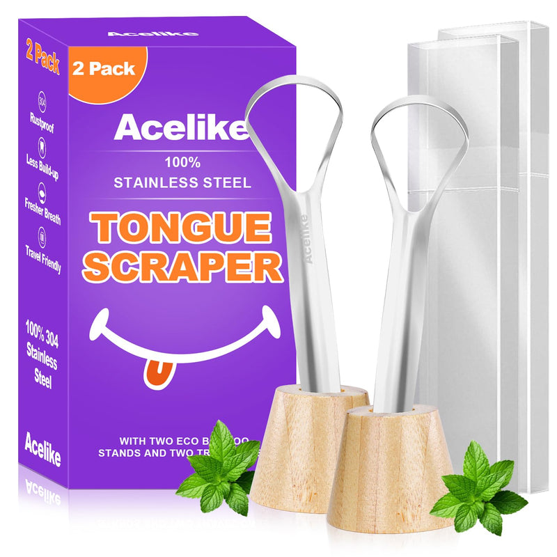 [Australia] - Tongue Scraper for Adults with 2 Holder and 2 Travel Case, Metal Tongue Scraper for Tongue Cleaning and Reducing Bad Breath,100% Stainless Steel Tongue Scraper, Tongue Cleaner for Adults 