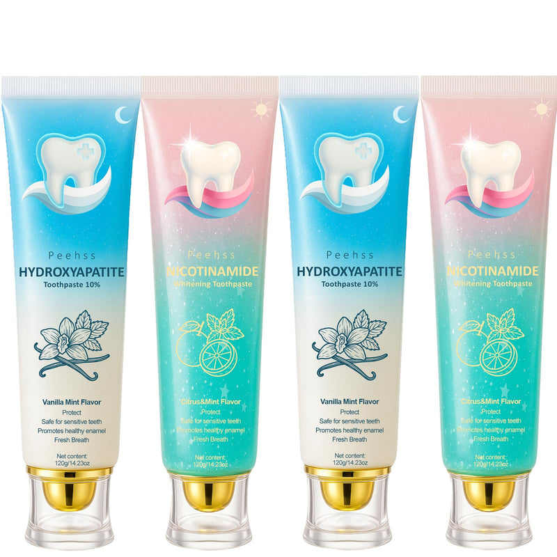 [Australia] - Hydroxyapatite Toothpaste 10% + Niacinamide Whitening - Enamel Repair & Gum Care, Nano Hydroxyapatite for Sensitivity Relief, Fluoride-Free Fresh Breath 4PCS (4) 