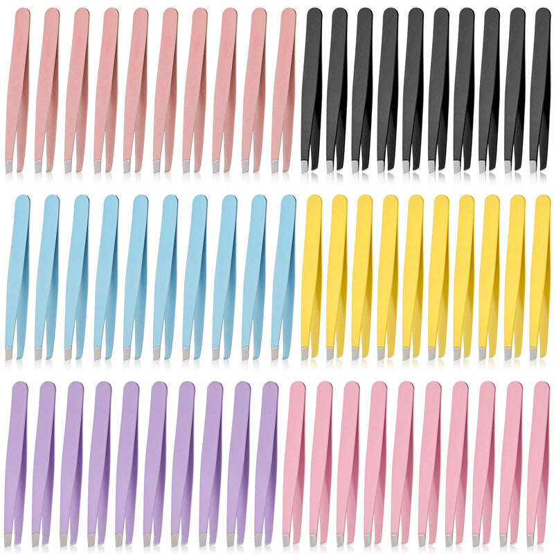 [Australia] - 60Pcs Slanted Eyebrow Tweezers for Women Men, Stainless Steel Tweezers Bulk Professional High Precise Tweezer for Ingrown Hair Removal Plucking Blackheadl(Multicolor) 