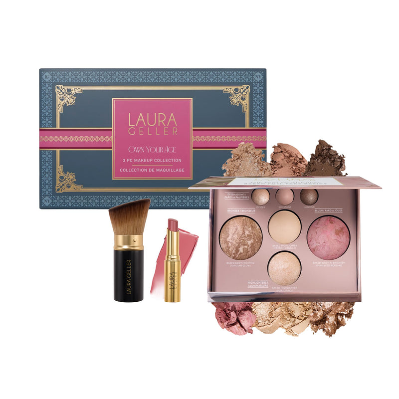 [Australia] - LAURA GELLER NEW YORK Own Your Age Boxed Makeup Collection | Amazon Exclusive - Giftable Makeup Set with All-in-One Face Palette, Hydrating Lip Color Balm and Retractable Travel Friendly Kabuki Brush 