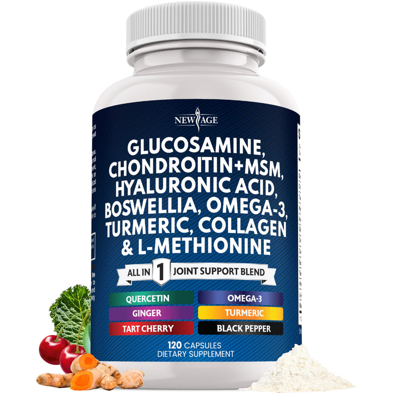 Glucosamine Chondroitin, MSM, Turmeric Curcumin, Collagen, Hyaluronic Acid, Omega 3 – Joint Health Supplement for Men & Women – 120 Count 120 Count (Pack of 1)