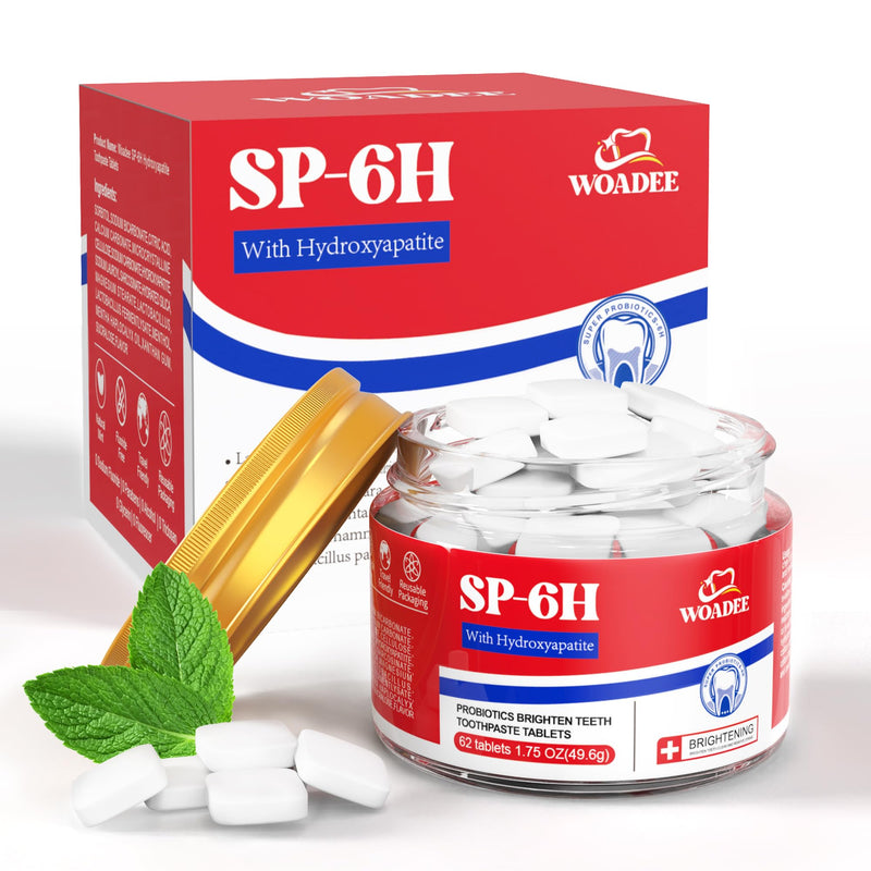 [Australia] - SP-6 Probiotics & Hydroxyapatite Toothpaste Tablets - Remineralizing Enamel Repair, Fluoride-Free Whitening, Mint Fresh Travel Tabs (62 Count) 