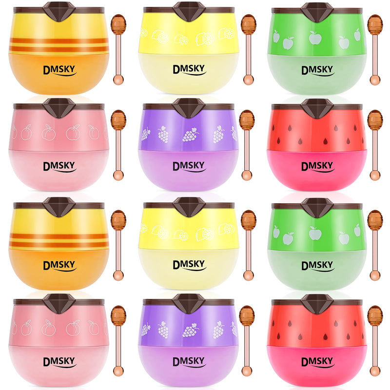 DMSKY 12 PCS Bee Lip Balm Honey Pot, Bulk Propolis Lip Mask 6 Flavors | Lip Sleeping Mask for Dry & Cracked Lips, Deeply Moisturizes with Beeswax & Vitamin E, Skincare Gifts for Women Girls 2*Strawberry & Green Apple & Peach & Lemon & Honey & Grape