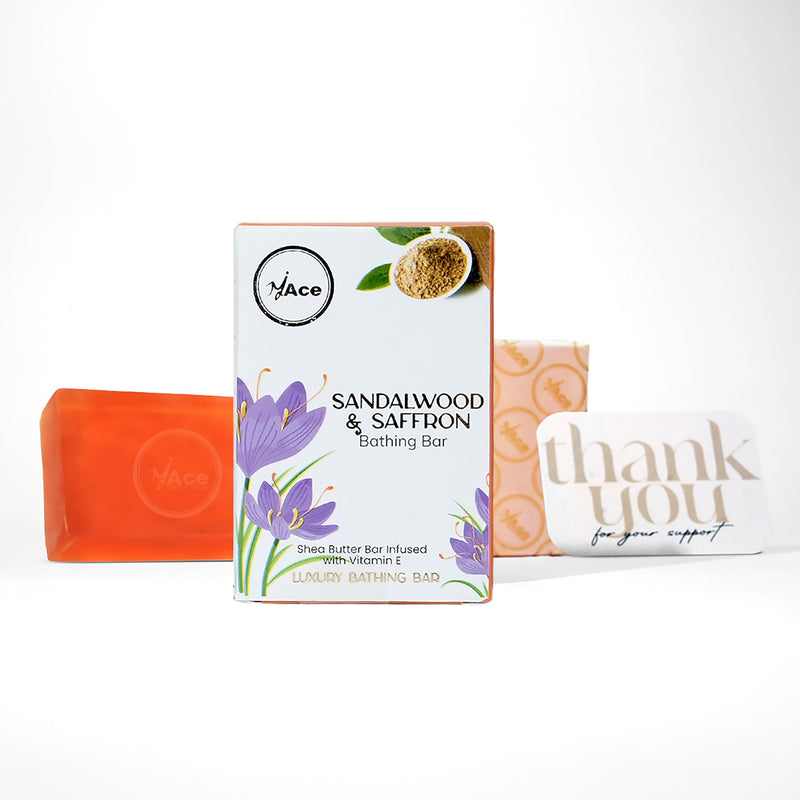 MY ACE Sandalwood & Saffron Bathing Bar Soap - Handmade with Essential Oil, Coconut Oil, Natural Shea Butter, Vitamin E for Skin Cleansing, Moisturizing - SLES Free - For Face, Hair, Body Wash - 3.5Oz 3.52 Ounce (Pack of 1)