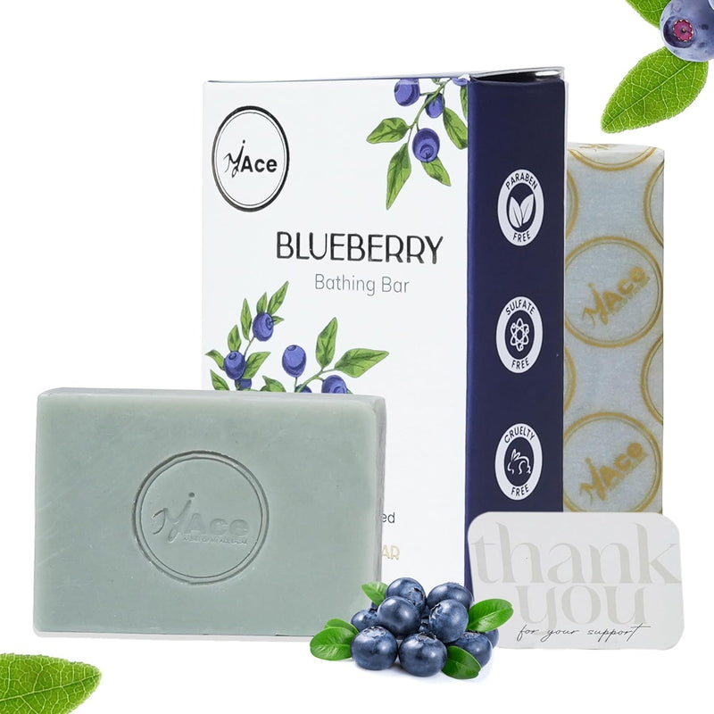 MY ACE Blueberry Bathing Bar Soap for Men & Women - Handmade with Essential Oil, Coconut Oil, Shea Butter & Vitamin E for Skin Cleansing & Moisturizing - SLES Free - For Face, Hair, Body Wash - 3.5 Oz 3.52 Ounce (Pack of 1)